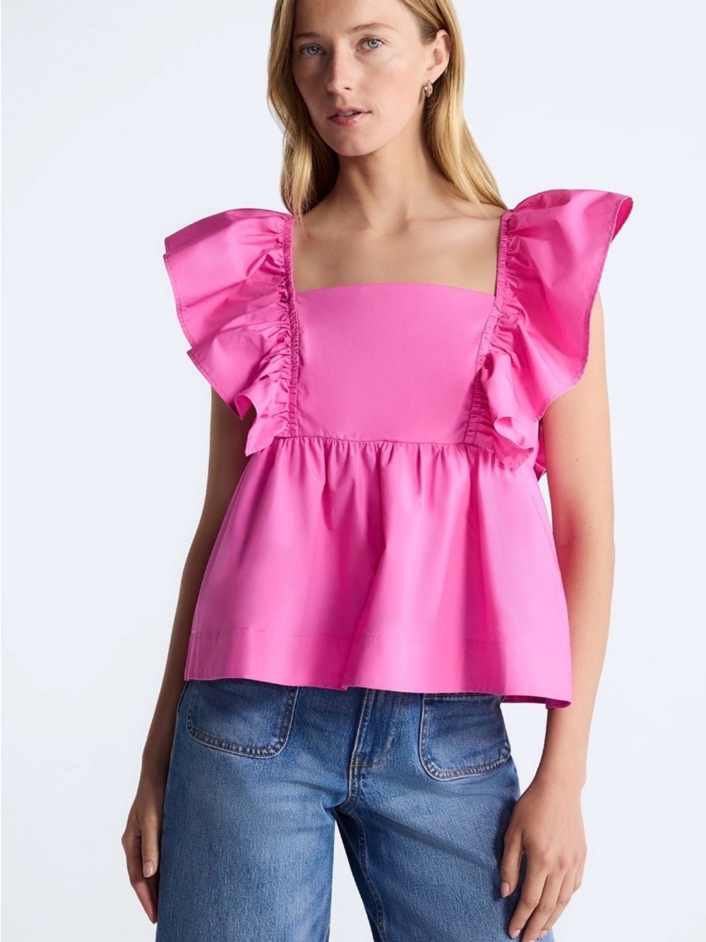Free Assembly Women’s Square Neck Cotton Top w/ Flutter Sleeves